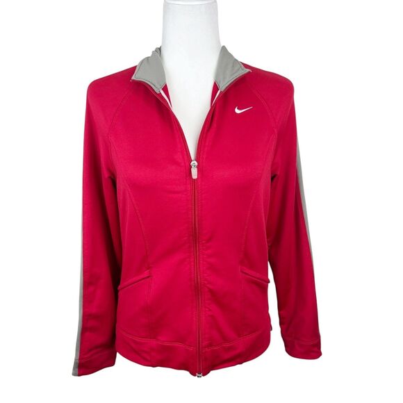 Nike Sweater Women Small Red Zip Up Stretch Running Activewear Athletic Outer - Picture 1 of 14